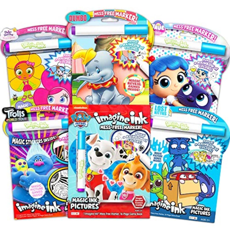 Bendon Publishing Imagine Ink Coloring Book Set for Girls (Bundle Includes 6 No Mess Books and Stickers Featuring Trolls, Dumbo, and More) - Image 1
